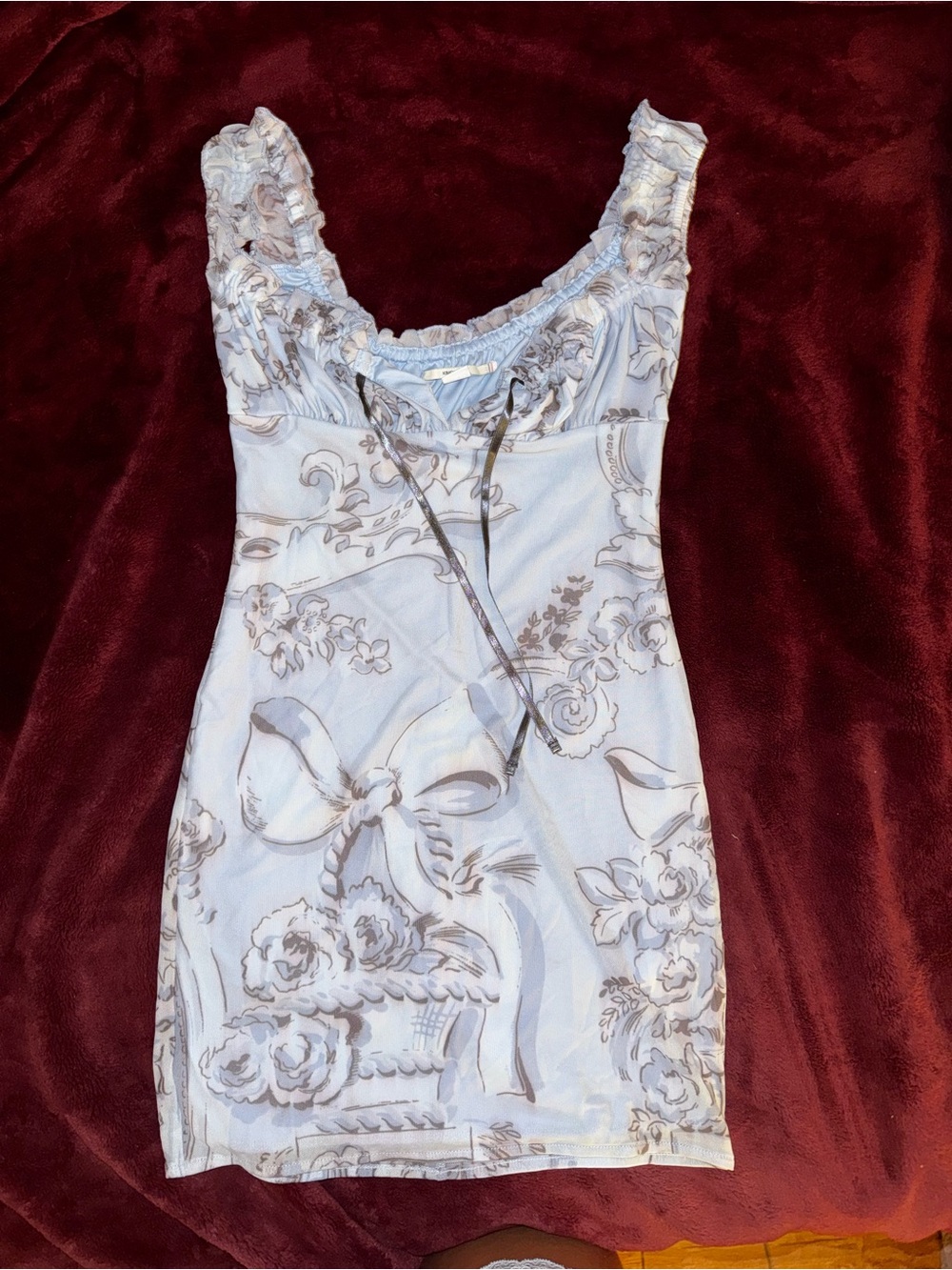 Kimchi Blue Light Blue Floral Bow Print Mini Dress